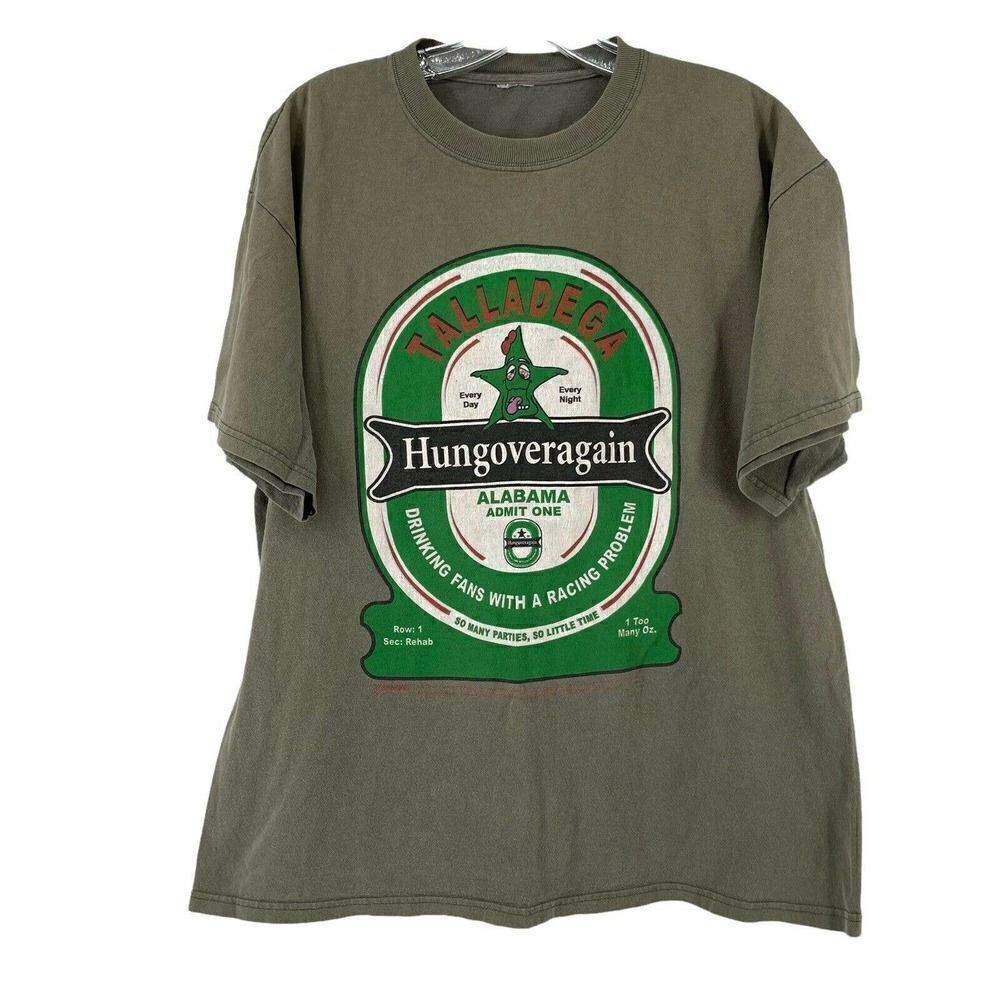 Talladega T-Shirt Y2K Hangover Funny Nascar Racing Green Mens Large Short Sleeve